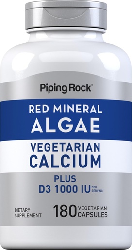 [BRSRMYL3O4BG2ETB] Piping Rock Red Mineral Algae | Vegetarian Calcium | 180 Capsules | Plant Based Plus Trace Minerals | Plus D3 1000 IU | Non-GMO, Gluten Free Supplement