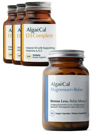 [BRSRGGILCRYA233L] ALGAECAL 4-in-1 Vitamin D3 K2 Complete - ADK Vitamin Supplement for Immune Support & Bone Health, Whole Body Wellness, 3 Month Supply Magnesium Relax™ (60 caps)