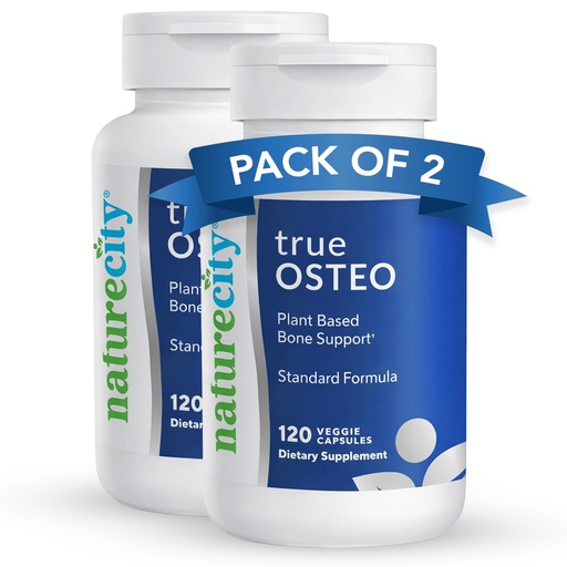 [BRSRGZQRAQIWAHT7] NatureCity True-Osteo Bone Support Supplement – Plant-Based Formula with AlgaeCal Calcium, Magnesium, Vitamin D3, K2 & Silicon | Gentle on Stomach (120 Veggie Capsules) (Pack of 2)
