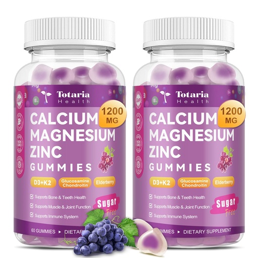 [BRSREFA2OQPQGG3F] 2 PCS Totaria Sugar Free Calcium Citrate Magnesium Zinc Gummies for Women Men, with D3, Boron, B12, Ashwagandha, 19-in-1 Ultimate Absorption Calcium 1200 mg Supplements for Bone, Muscle, Calm, Vegan