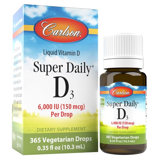 [BRSWG2Q2C4HWCALP] Carlson - Super Daily D3, 6000 IU (150 mcg) per Drop, Liquid Vitamin D3, 1-Year Supply, Non-GMO, Unflavored, 365 Vegetarian Drops (10.3 mL)