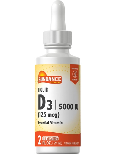 [BRSWKED2OMFRGCD2] Sundance Liquid Vitamin D3 5000 IU | 2 Fluid Ounces | Essential Vitamin Liquid Drops | Vegetarian, Non-GMO, and Gluten Free Supplement
