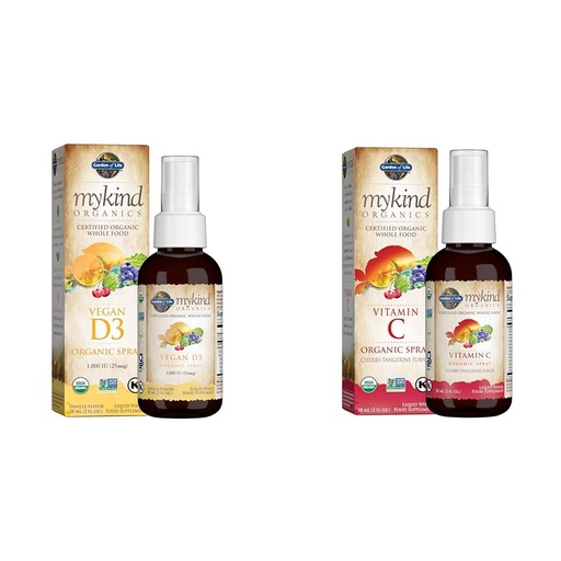[BRSRAY33CMIAKYLZ] Garden of Life Organic Vegan Vitamin D3 1000 IU Liquid Spray with Omega Oils and Organic Vitamin C Spray for Immune Support, 60mg - 2 fl oz Bottles