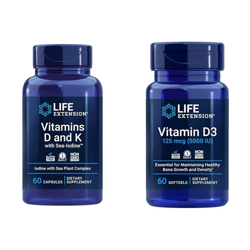 [BRSRAYYYOUIQY33J] Life Extension Vitamins D3, K1, K2, Iodine and D3 5000 IU for Immune, Bone, Artery and Thyroid Support