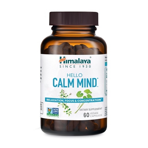 [BRSW22Q3AEBWMDTV] Himalaya Hello Calm Mind Herbal Supplement, with Bacopa, L-Theanine, Gotu Kola, Supports Concentration & Focus, Cognitive Function, Clear Thinking, Relaxation, Vegan, Gluten Free, 60 Capsules