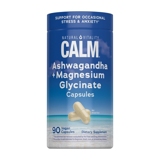 [BRSREYA5CEPBUDYY] Natural Vitality Calm Ashwagandha + Magnesium Glycinate Capsules | Support for Occasional Stress & Anxiety | Gluten Free Supplement | 90 Count