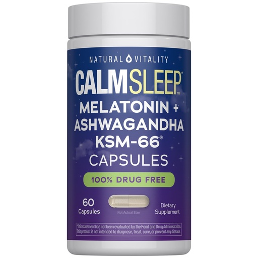 [BRSRE2T7OYHAY2TJ] Natural Vitality Calm Sleep Melatonin and Ashwaganda KSM-66 Capsules | 100% Drug Free | 60 Count