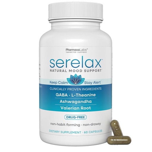 [BRSREYACOAMAA2YV] Stress Relief Supplement - Supports Mood & Mental Focus - Feel Calm and Relaxed - Eases Tension & Nervousness - Ashwagandha, GABA, Valerian & L-Theanine - 60 Capsules