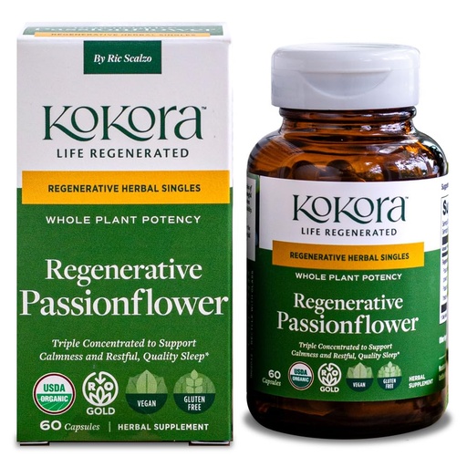 [BRSREAI3CAMRSFDF] Kokora Regenerative Passionflower - Regenerative Organic Certified - Sleep Supplement* - Relaxation, Calm Mind & Restful Sleep* - Vegan, Non-GMO - 60 Capsules - 30 Servings