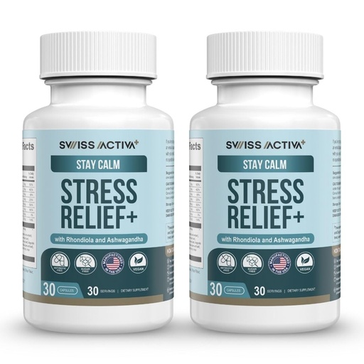 [BRSREYY5CAMB62T3] Swiss Activa+ Labs Stress Relief Supplement | Natural Support with Ashwagandha, L-Theanine & Rhodiola | Calming Supplements for Adults | Cortisol & Mood Balance, Focus & Relaxation | 60 Days Supply