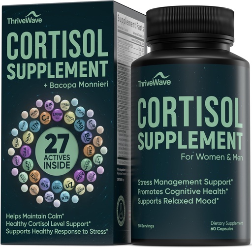 [BRSREFIYOENB6FDX] Cortisol Supplements for Women & Men - Bacopa Monnieri, Lemon Balm, Ashwagandha with 5 HTP, GABA, L-Theanine Supplement - Stress & Mood Support for Adults - Happy Pills for Nerve Calm - 60 Capsules