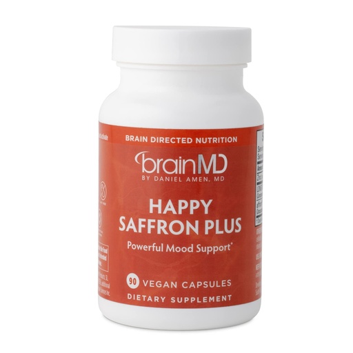 [BRSWYFD3CABGGA32] BRAINMD Dr Amen Happy Saffron Plus - 90 Capsules - with Saffron Flower Extract, Curcumin & Zinc - Vegan, Gluten Free - 30 Servings