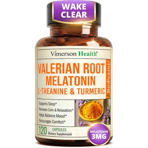 [BRSREZL5CUPAIE3H] Melatonin 3mg + Valerian Root for Sleep, Daily Calm & Stress Relief Support – Natural Sleep Aid: Organic Turmeric Melatonin Valerian Supplement with L-Theanine, Ginger & Black Pepper – 120 Capsules