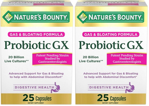 [BRSRACAZO54BEYL5] Nature's Bounty Probiotic GX, Helps with Occasional Gas and Bloating, Dietary Supplement, Digestive Health, 25 Capsules (Pack of 2)