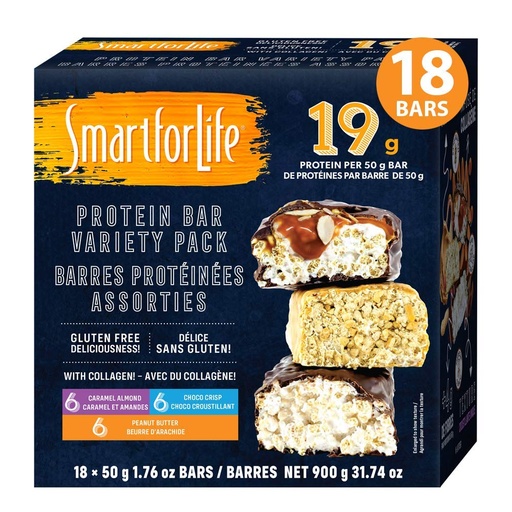 [BRSWIFAKDIMW2DLK] Smart for Life - High Protein, Low Sugar Bar Variety Pack, Gluten Free Caramel Almond, Chocolate & Peanut Butter Chocolate Crunchy Meal Replacement Bars Works with Cookie Diet Non-GMO 18ct