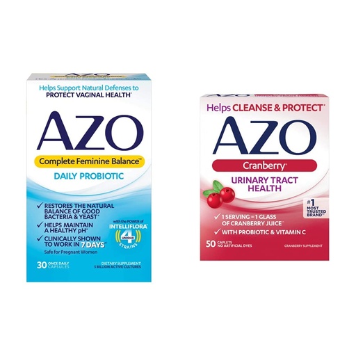 [BRSROYL2BN7WCEI3] AZO Complete Feminine Balance Daily Probiotics for Women (30 Count) Cranberry Urinary Tract Health Supplement (50 Count)