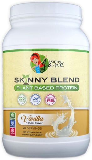 [BRSWYBIHAF6RMEQ7] Skinny Jane Skinny Blend | Best Tasting Plant Based Protein Shake | Vegan Powder | Low Carbs Keto Friendly | Non GMO | No Soy, Gluten, Dairy and Egg Free | BCAAs (2 Pound, Vanilla)