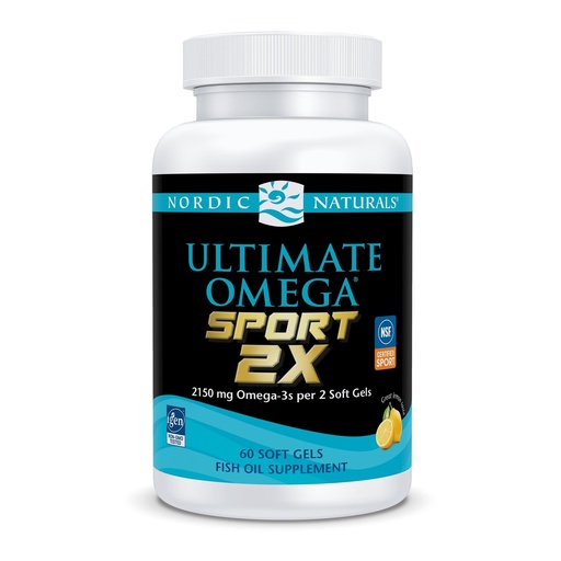 [BRSWGGIQCQIQO2TU] Nordic Naturals Ultimate Omega Sport 2X, Lemon Flavor - 60 Soft Gels - 2150 mg Omega-3 - NSF Certified Fish Oil with EPA & DHA - Heart & Muscle Health, Recovery - Non-GMO - 30 Servings