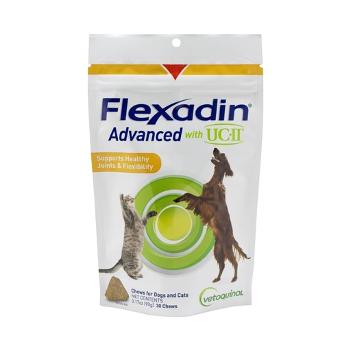 [BRSWIFY4DICR4HLC] Vetoquinol Flexadin Advanced Dog Hip and Joint Supplement with Undenatured Collagen, One Chew a Day Hip and Joint Support Chew for Dogs and Cats, Clinically Proven Vet-Approved Formula, 30 Chews