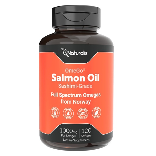 [BRSRGHDRBB7AAD3J] Naturalis Norwegian Sashimi-Grade Salmon Oil 1000mg | 100% Antibiotic Free, Non-GMO & Fully Traceable | Clinically Studied to Support Healthy Cholesterol Levels* | 120 Softgels