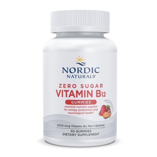 [BRSRECQLB4FGEETH] Nordic Naturals Zero Sugar Vitamin B12 Gummies - 2000 mcg Vitamin B12 per Gummy, Passion Fruit Guava Flavor - 30 Gummies, Essential Nutrient Support for Energy Production and Brain Health, 30 Servings