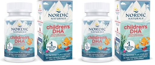 [BRSREAACDMMRE2DD] Nordic Naturals Children’s DHA, Strawberry - 90 Mini Chewable Soft Gels for Kids - 250 mg Omega-3 with EPA & DHA - Brain Development & Function - Non-GMO - 22 Servings (Pack of 2)