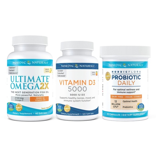 [BRSW2BIOO4PQY3LO] Nordic Naturals Mind and Body Starter Pack - Vitamin D3 5000, Ultimate Omega 2X, Nordic Flora Probiotic Daily
