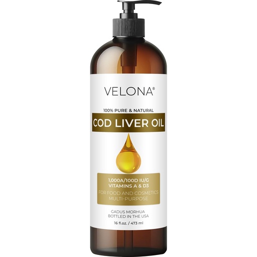 [BRSWGGD3CAIQAEYU] velona Cod Liver Oil - 16 Fl Oz | 1,000A/100D IU/g Omega 3 Vitamins A & D3 | Norwegian Arctic Sustainably Sourced Nordic Oil | Hair, Body and Skin Care | Use Today - Enjoy Results