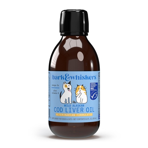 [BRSRAATROEMW2AA4] Dr. Mercola Bark & Whiskers Wild Alaskan Cod Liver Oil for Dogs & Cats, Omega-3s, Vitamin E, Skin and Coat, Joint Health, Veterinarian Formulated, Non-GMO - 6.8 Fl. Oz. (200 mL)