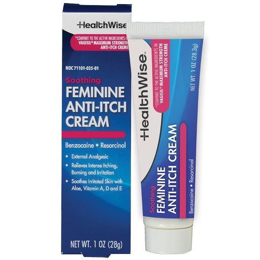 [BRSRAGL4DMHWO3TB] HealthWise Feminine Anti-Itch Cream | Soothing Itch Relief | Aloe, Vitamin A, D and E | Irritation Relief | Vagicaine | 1 oz. | External Analgesic