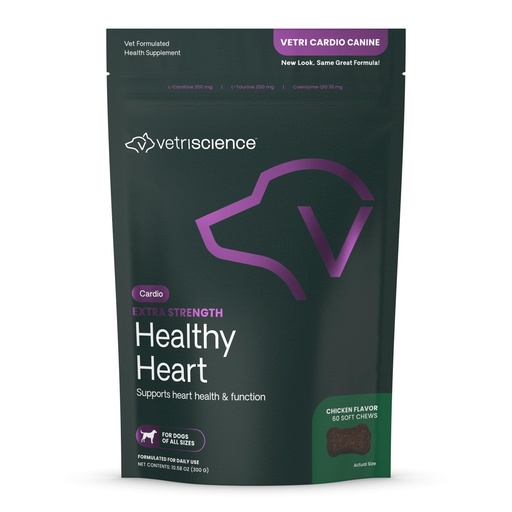 [BRSWIZI7BADWAHY5] VetriScience Extra Strength Healthy Heart Chews, Vetri Cardio Supplement for Dogs, Cardio Support Supplement with Taurine, Carnitine, CoQ10, and Hawthorn, Chicken, 60 Count