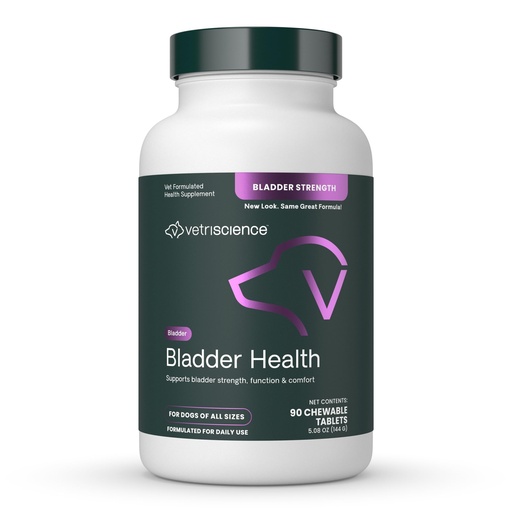 [BRSWIYQLDMOAGFDA] VetriScience Bladder Health Chewable Tablets, Bladder Strength Urinary Tract Supplement for Dogs, Reduce Urine Leakage and Overactive Bladder, With Soy Protein and Saw Palmetto, Smoke, 90 Count