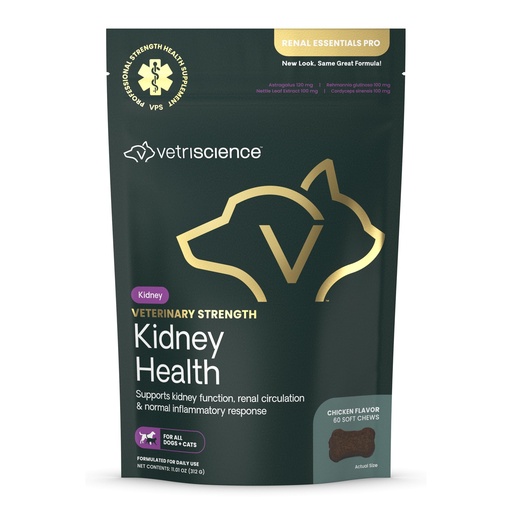 [BRSWIZYKAEOQE2TC] Vetriscience Veterinary Strength Kidney Health Chews - Balanced Kidney Support for Pets - Feline & Canine Renal Support - Holistic Formula - Chicken Liver Flavor - 60 Count