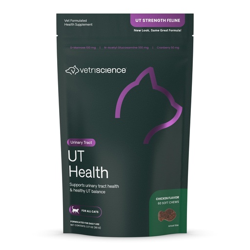 [BRSWIYY5BEAAOCTO] VetriScience UT Health Chews, UT Strength Cranberry and D-Mannose Bladder & Urinary Tract Supplement for Cats, With Bromelain and Probiotics, Chicken, 60 Count