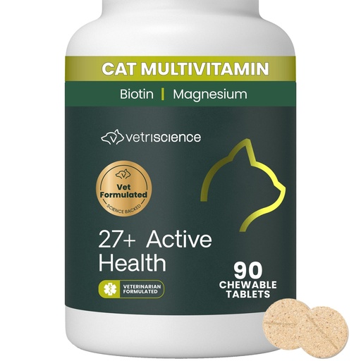 [BRSWKFQTCEEAYHD2] VetriScience 27+ Active Health Chewable Tablets, Nu Cat Daily Multivitamin for Cats and Kittens, Balanced Vitamins, Minerals and Antioxidants, Fish, 90 Count