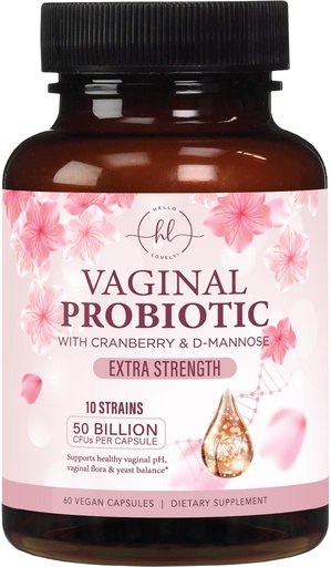 [BRSRAAIOAUFQEYI3] Vaginal Probiotics for Women - Gently Support Feminine Health, pH Balance, Healthy Odor & Vaginal Flora - 50 Billion CFU - Improved Formula with Lactobacillus, Prebiotics & Cranberry - 60 Capsules