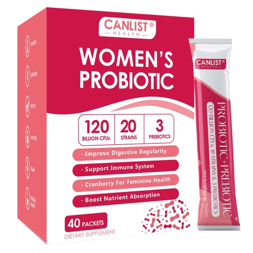 [BRSREZQYPIGRQALU] CANLIST Women's Probiotic Powder - 120 Billion CFUs, 20 Strains, Cranberry Extract & 3 Prebiotics, Help for Immune Booster, Digestive Health, Vaginal & Urinary Health, 40 Packets