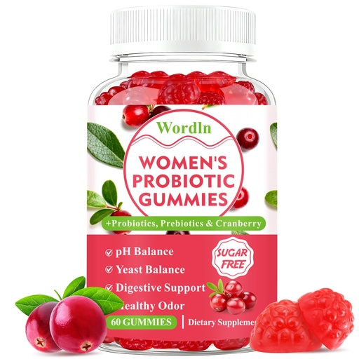 [BRSRECT3ORYA2DQY] Women Probiotic Gummies for Feminine Health, Supports pH Balance, Vaginal Health, Odor Control & Yeast Balance, Digestive & Immune Support, Sugar Free Cranberry Flavor, 60 Count (Pack of 1)