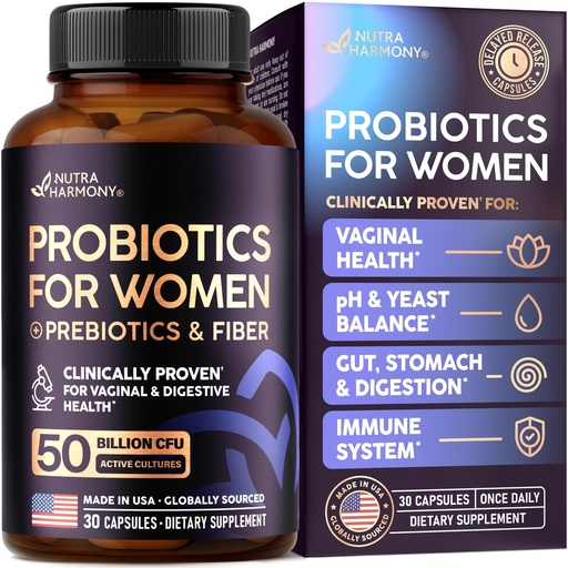 [BRSRECQQOUNR6ETO] Probiotics for Women 50 Billion CFU - Vaginal Probiotics Clinically Proven for Yeast & pH Balance - Digestion & Bloating Relief - 8 Strains + Prebiotics - Delay Release - Made in USA, 30 Capsules