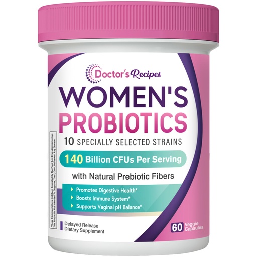 [BRSREYYKDENQOE3J] Doctor's Recipes Probiotics for Women, Organic Prebiotics and Probiotics for Digestive Health, Vaginal Health, 140 Billion CFU, 10 Strains, Shelf Stable, 60 Capsules