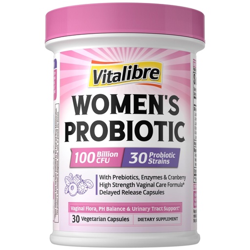 [BRSRACAEBYHW22A3] Vitalibre Probiotics for Women 30 Strains, 100 Billion CFU Vaginal Probiotics with Digestive Enzymes, Prebiotics & Cranberry for Urinary Tract Health, pH Balance, 30 Veggie Capsules