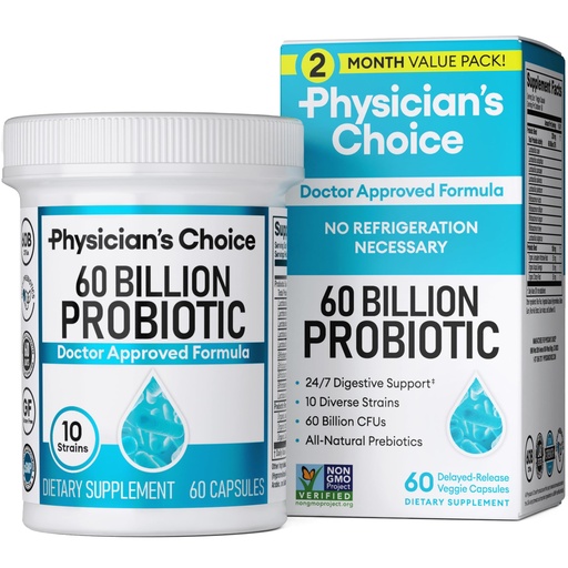 [BRSW2FIFAQFG2HLK] Physician's CHOICE Probiotics 60 Billion CFU - 10 Strains + Organic Prebiotics - Immune, Digestive & Gut Health - Supports Occasional Constipation, Diarrhea, Gas & Bloating - for Women & Men - 60ct