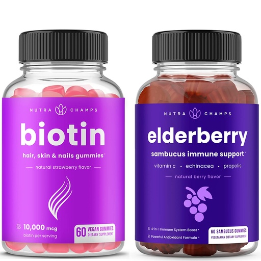 [BRSWYAQYO54AI3DD] NutraChamps Biotin Gummies and Elderberry Gummies Bundle