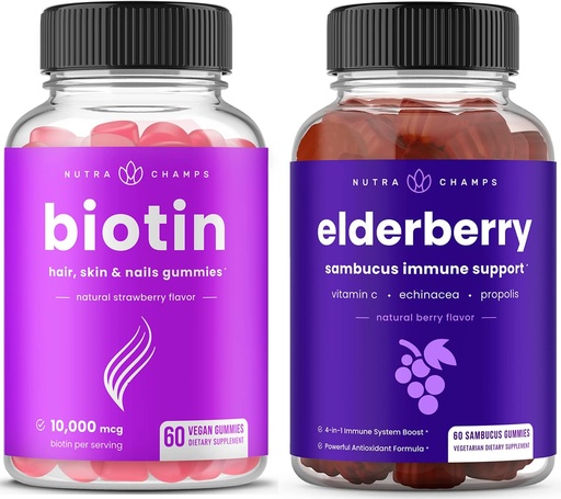 [BRSWYAQYO54AI3DD] NutraChamps Biotin Gummies and Elderberry Gummies Bundle