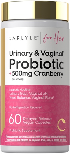 [BRSREBQYOZ5GG3T4] Carlyle Urinary and Vaginal Probiotic for Women | 60 Capsules | with Cranberry | Supports Healthy Urinary Tract, Vaginal pH, Yeast Balance, Vaginal Flora | Vegan, Non-GMO and Gluten Free | for Her
