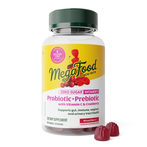[BRSRGYL7OECGC3LJ] MegaFood Women’s Probiotic + Prebiotic Gummies - Zero Sugar Prebiotics and Probiotics for Women - Vitamin C & Cranberry - Supports Immune, Vaginal & Gut Health - 60 Vegan Berry Gummies, 30 Servings