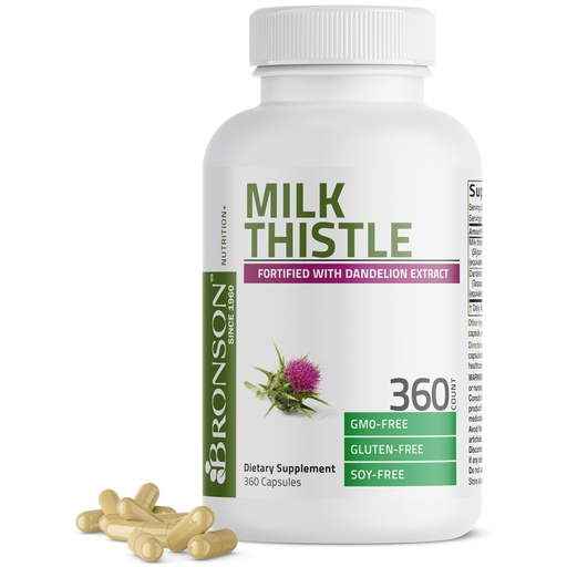 [BRSRO2Y7OUIBY2A3] Bronson Milk Thistle Silymarin Marianum & Dandelion Extract Liver Health Support, Antioxidant Support, Detox, 360 Capsules