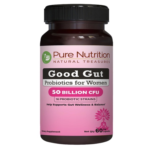 [BRSRAFL3DF6GADTZ] Pure Nutrition Good Gut Women's Probiotics 50 Billion CFU, 16 Strains | 60 Caps | Probiotics for Women with Organic Prebiotic Blend | Once Daily | Non GMO | Gluten Free