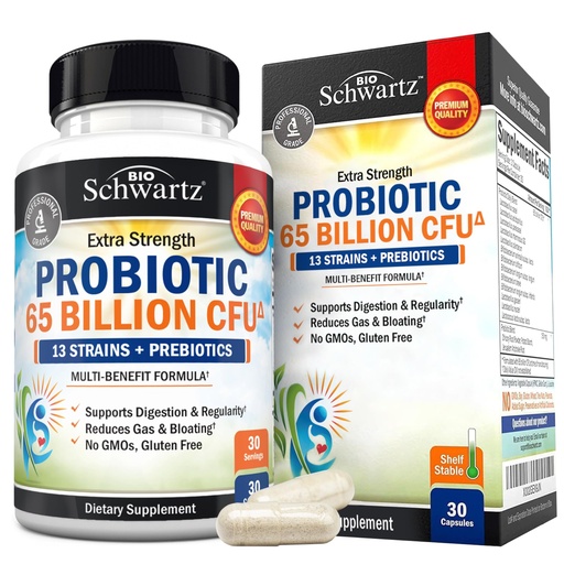 [BRSWYZQOCR4BU3A6] Probiotic 65 Billion - Probiotics with Prebiotic for Women & Men - Lactobacillus Acidophilus Digestive Health Capsules - Targeted Release Technology - Shelf Stable Supplement Non-GMO Dairy Free-30ct