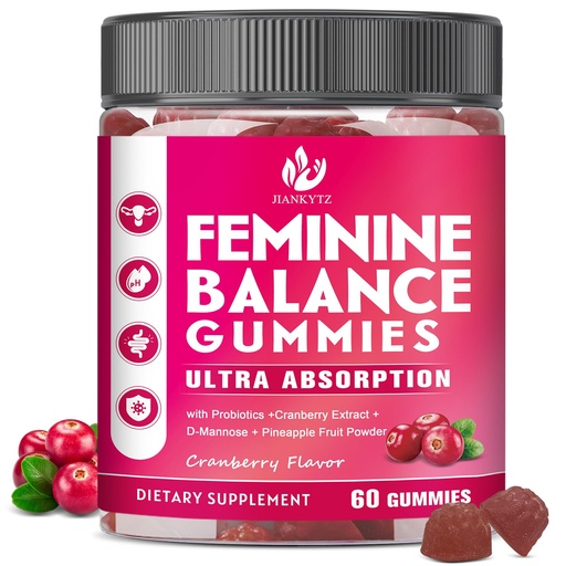 [BRSREFA5OQCQOF3D] Feminine Balance Gummies for Women Sugar Free - Vaginal Health, Antioxidant, Digestive Health, PH Balance Support, Vaginal Probiotics for Women Gummies - Max Absorption, 60 Gummies (1 Pack)